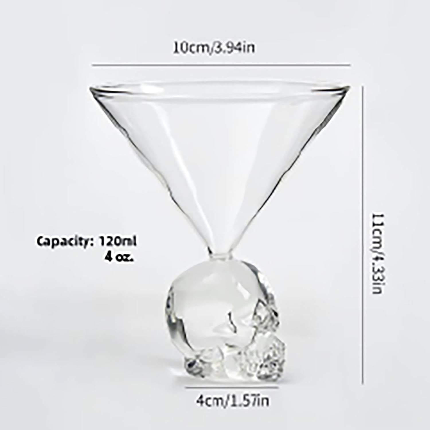 Mazeology Crystal Skull Martini Champagne Glass, Gothic Style, Handmade Barware, 4 oz, Set of 2