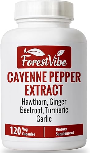 Cápsulas de pimienta de cayena, mezcla 7 en 1 con espino, jengibre, remolacha, ajo y cúrcuma, 120 cápsulas veganas, suministro de 2 meses, píldoras