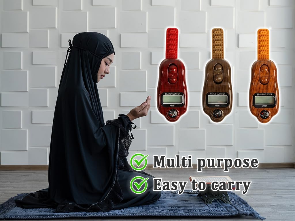 Digital Beads Counter, 3 Pieces Digital Tasbih Tally Counters, Digital-Counter with Compass, Resettable Finger Counter,Electronic Rotating Prayer Beads Counters,for Meditation,Muslim Prayer