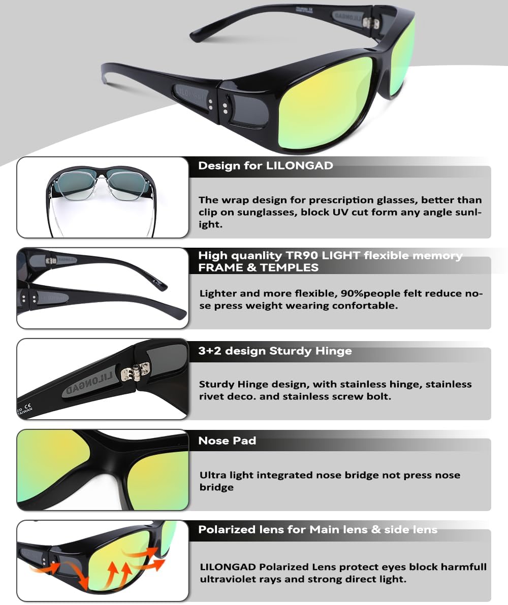 Polarized Fit Over Glasses Sunglasses for Men Women, Wrap Around Sunglasses UV400 for Driving Outdoor Activities - Image 5