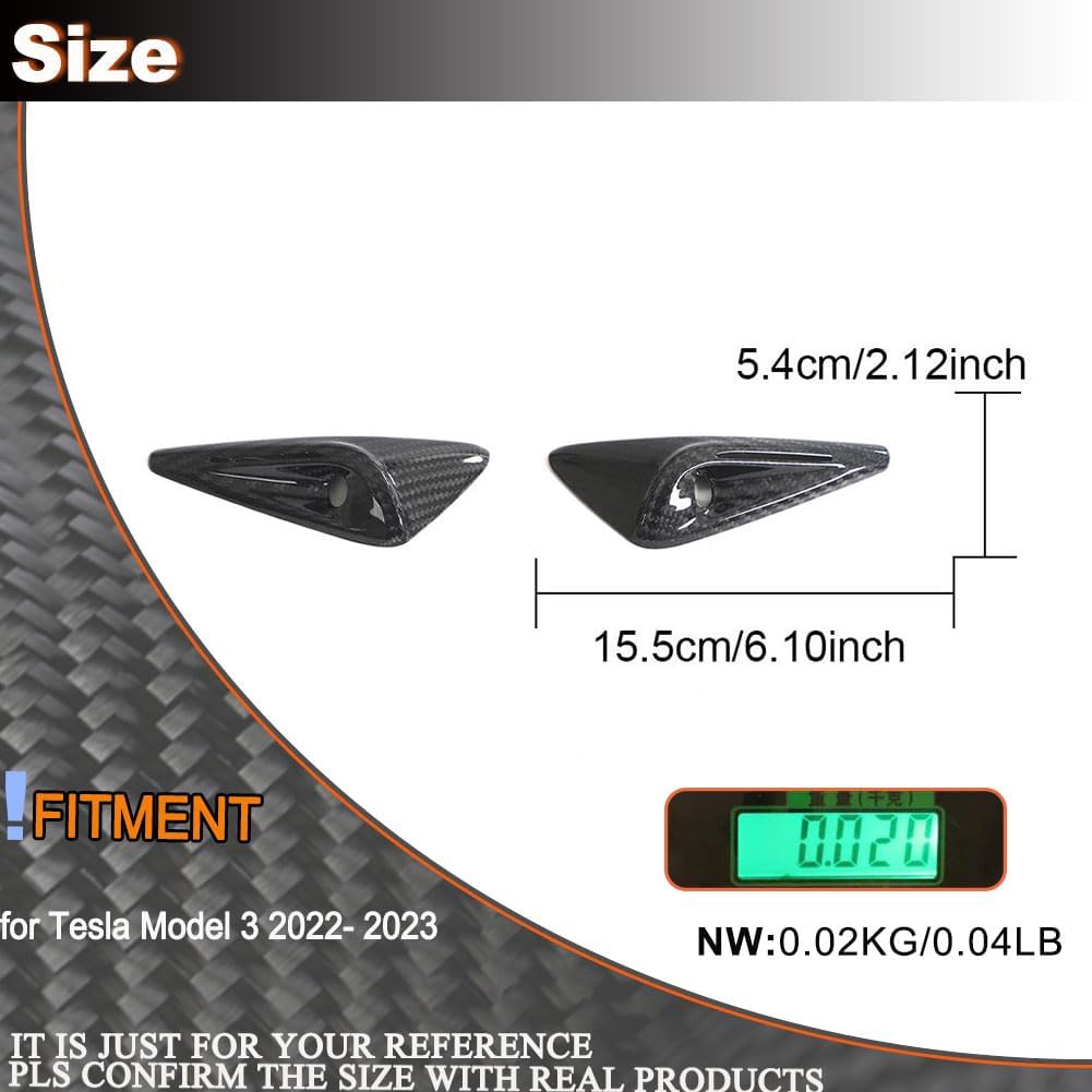 Dry Real Carbon Fiber Side Fender Camera Vent Cover Trim Fits for Tesla Model 3 2022 2023 Side Camera Protection Cover 2PCS