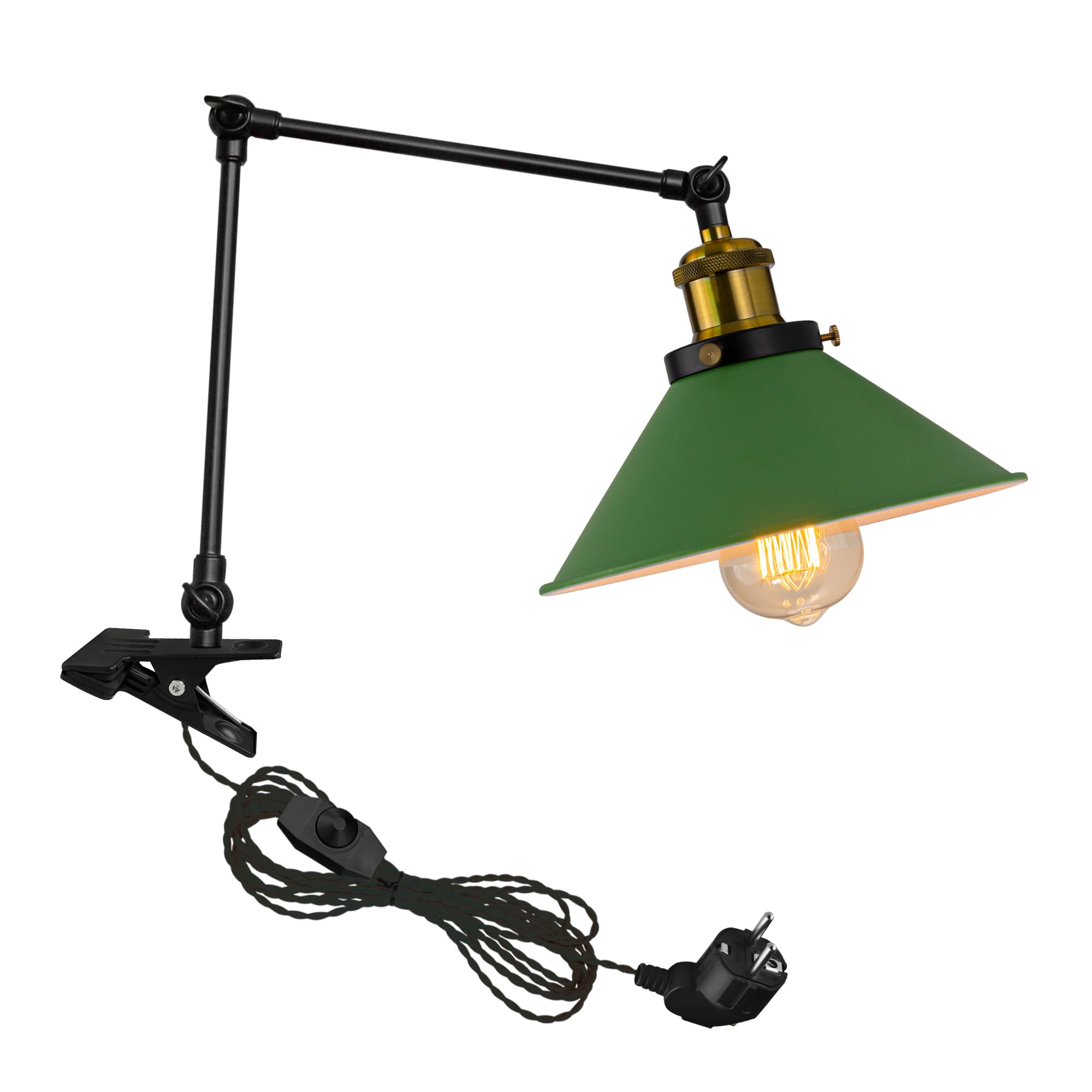 Klemmleuchte, Leselampe mit 2,5 m Kabel, Nachttischlampe,Augenpflege Schreibtischlampe für Büro Heimgebrauch, E27 Lampenhalterung, Grün-1 Packung