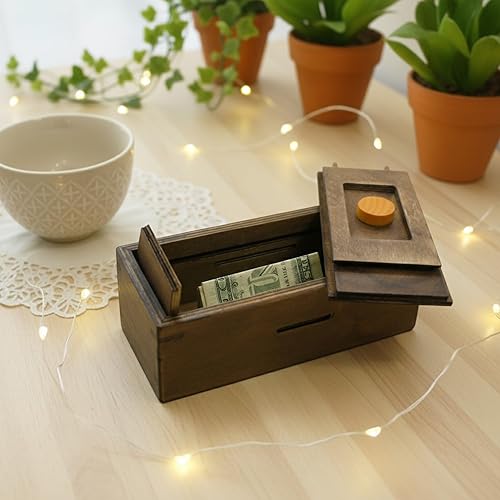 Miniatura 3 de Caja de rompecabezas Enigma Secret Discovery - Soporte para tarjetas de dinero y regalo en un candado de madera con compartimento oculto, alcancía,