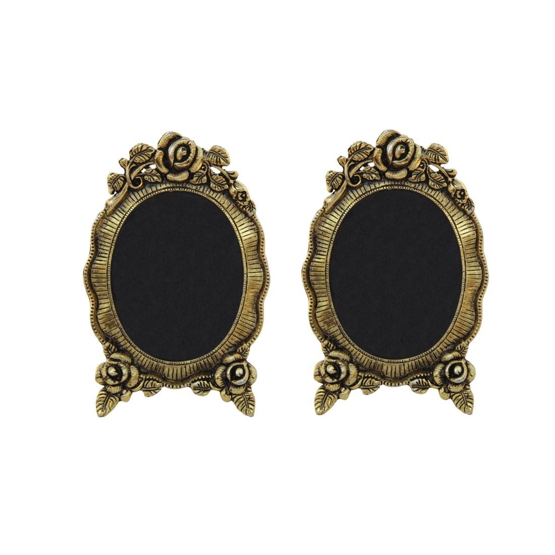 Handicrafts Paradise Photo Frame Pair Antique Golden Oval Shaped With Floral Motif In Metal 5.25 X 8 Inch-image-47