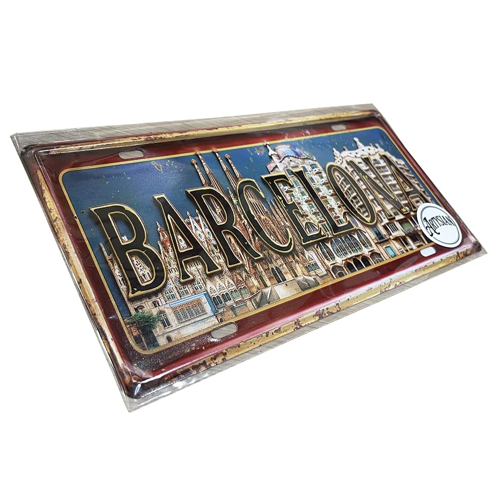 Barcelona Vintage Metal Sign City Plaque – 30x15cm Rustic Wall Plaque for Bar, Pub, Garage, Man Cave, Home Decor (Gaudí)