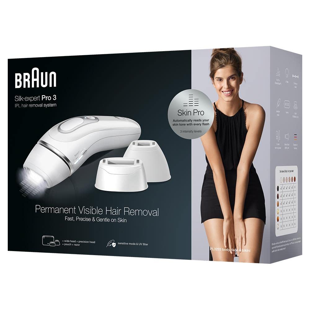 Braun | PL3233 Silk-expert Pro 3 IPL | Epilierer | Lebensdauer der Glühbirne (Blitze) 300.000 | Anzahl der Leistungsstufen 3 | Weiß/Silber