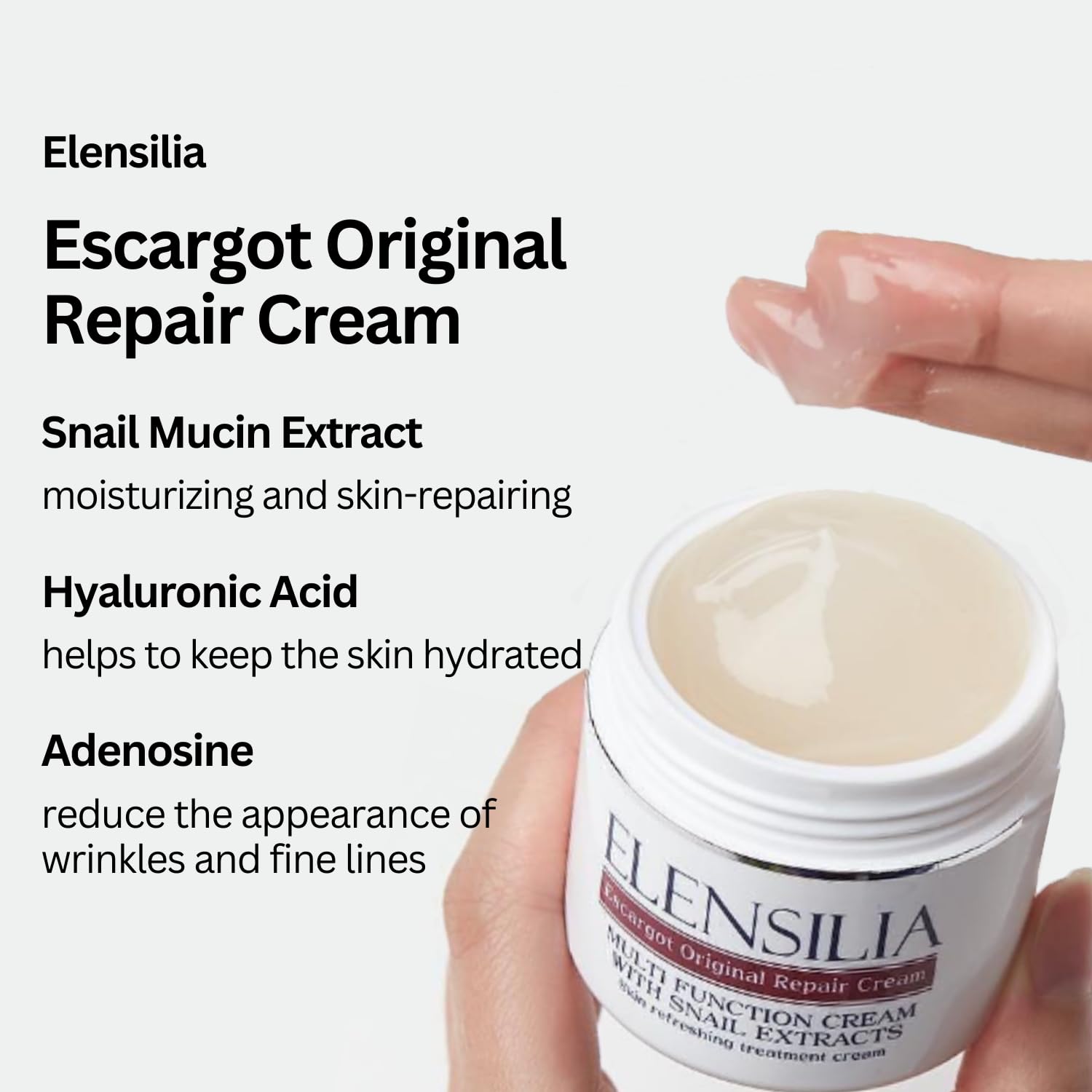 Elensilia Original Escargot Facial Repair Cream 1.76 oz (Pack of 2) - 80% French Mucin for Moisturizing - Bouncy Gel Texture - Long-Lasting Hydration, Wrinkle Care- Korean Skincare