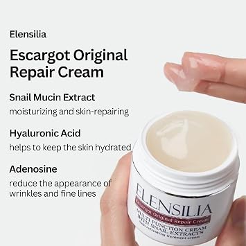 Elensilia Escargot Original Snail Repair Cream, Deep Hydration & Skin Barrier Care, 50 g Moisturizing All-in-One Daily Face Cream for Healthy, Supple Skin (2, Pack of 2)