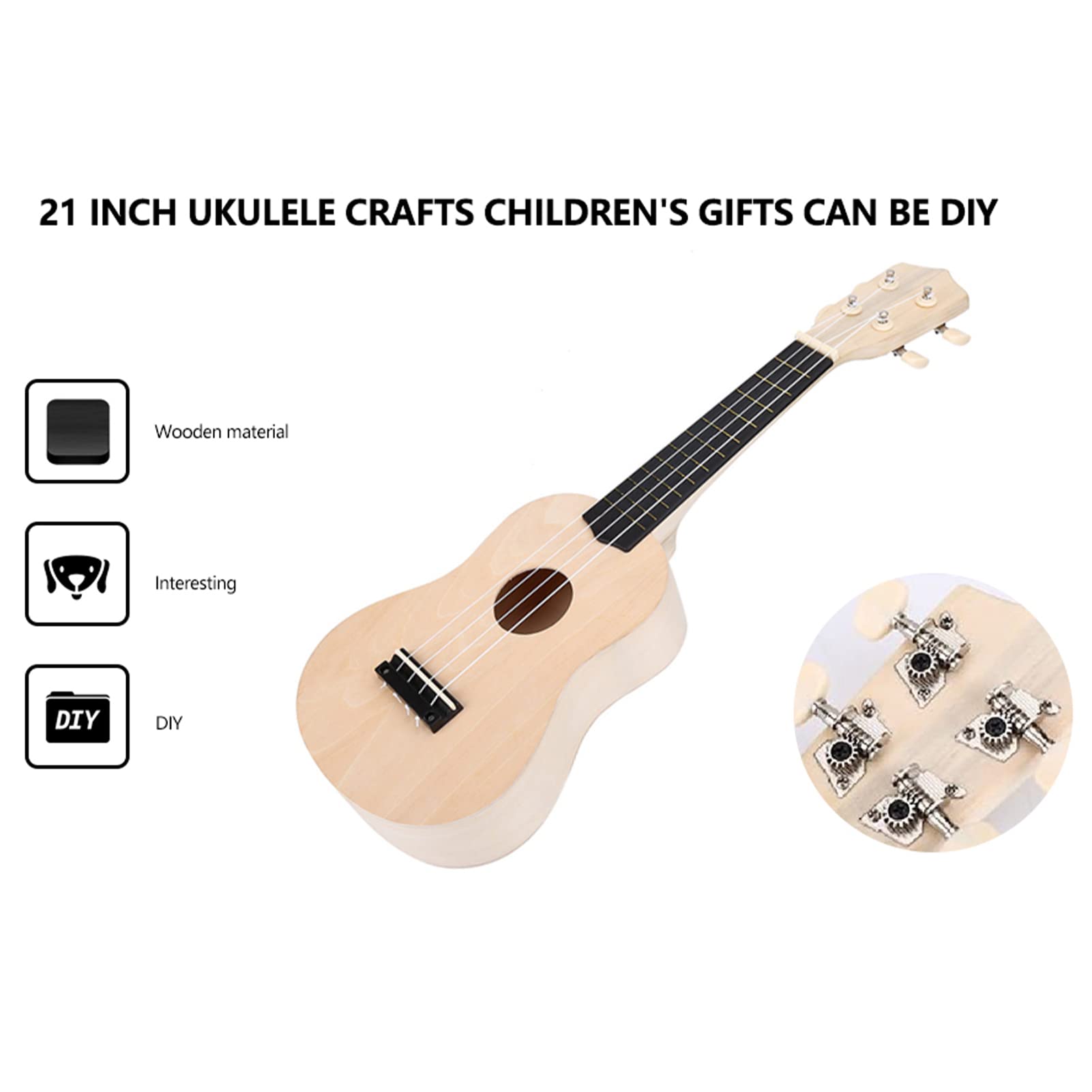 Kit DIY Ukulélé 21 Pouces (53 Cm) à Monter Et Peindre - 4 Cordes - Bois De Tilleul - 7