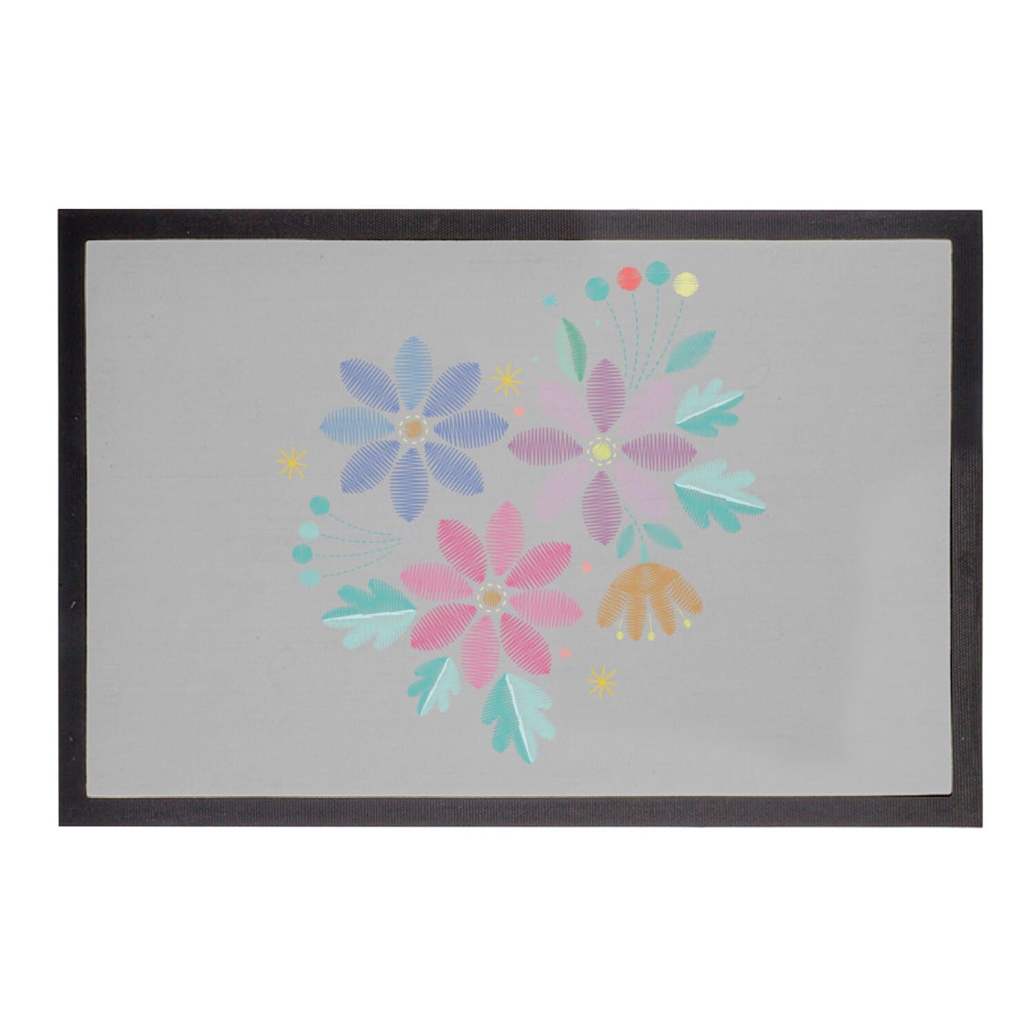 Paillasson gris 75x50cm fleurs minimalistes fait main pour stopper la saleté