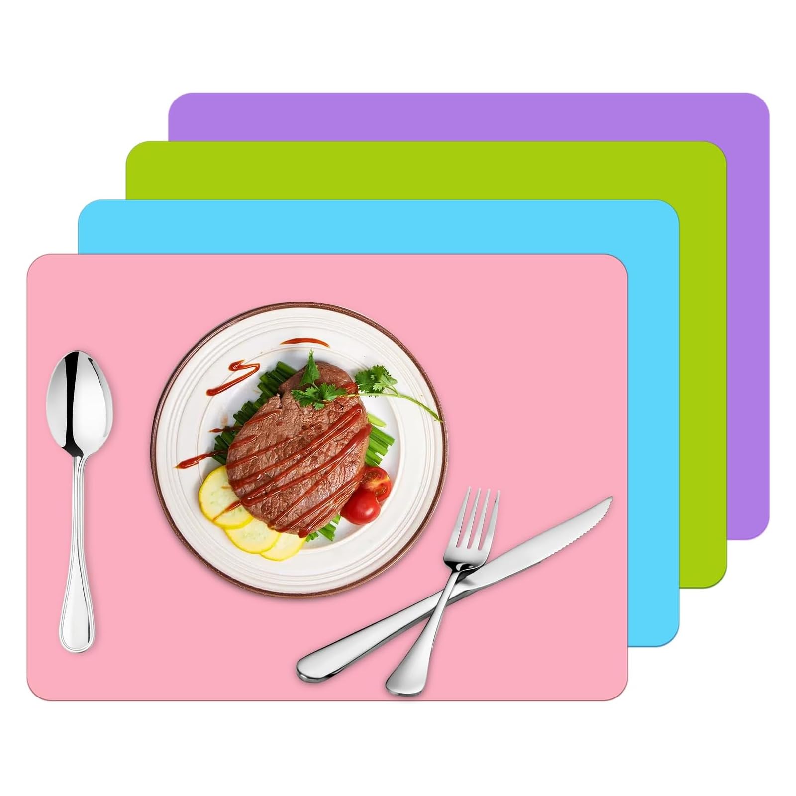 Hiuyavy Pink, Purple, Green, Sky Blue Silicone Mat For Resin, 4 Pack Extra Large Craft Mats, 30 X 40Cm For Crafts, Baking, Dinner(Pink, Purple, Green, Sky Blue)