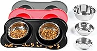 Conlun No-Spill Dog Bowls with Silicone Mat - 2 Stainless Steel Extra Small Puppy Bowls for Tiny Dogs, Cats, Kittens, Rabbits Under 8lbs, Dishwasher Safe, Black