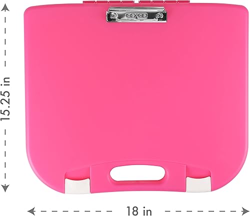 Miniatura 2 de DEXAS Escritorio portátil con almacenamiento, mango integrado, clip de alambre exterior, 18 x 15.25 x 1.38 pulgadas, rosa con pestillo blanco