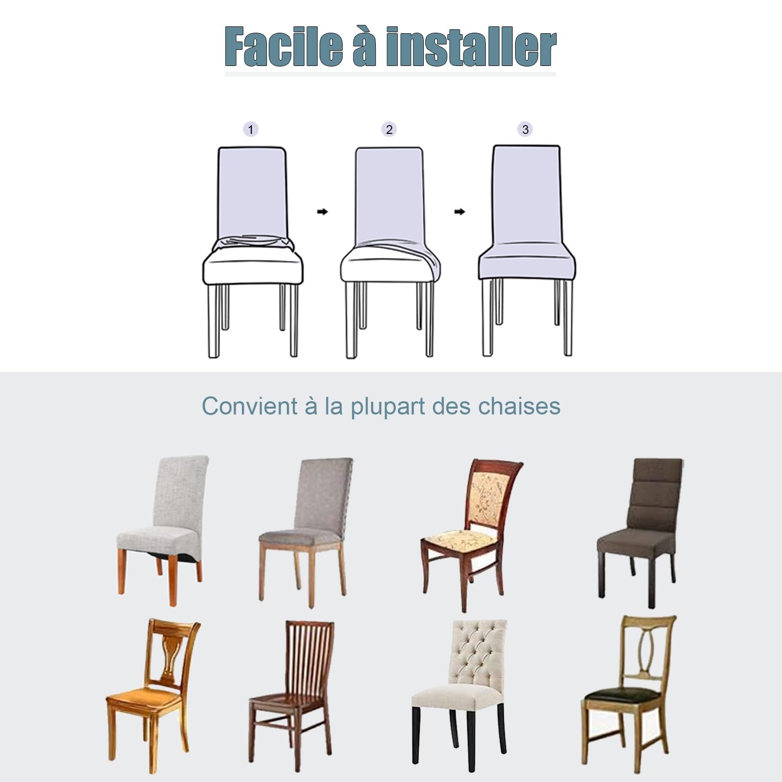 qiden Housses De Chaise De Salle à Manger en Velours, Housse Extensible pour Grande Chaise, Housse De Chaise à Dossier Haut Protecteur De Chaise XL-Vert foncé-Pack of 6