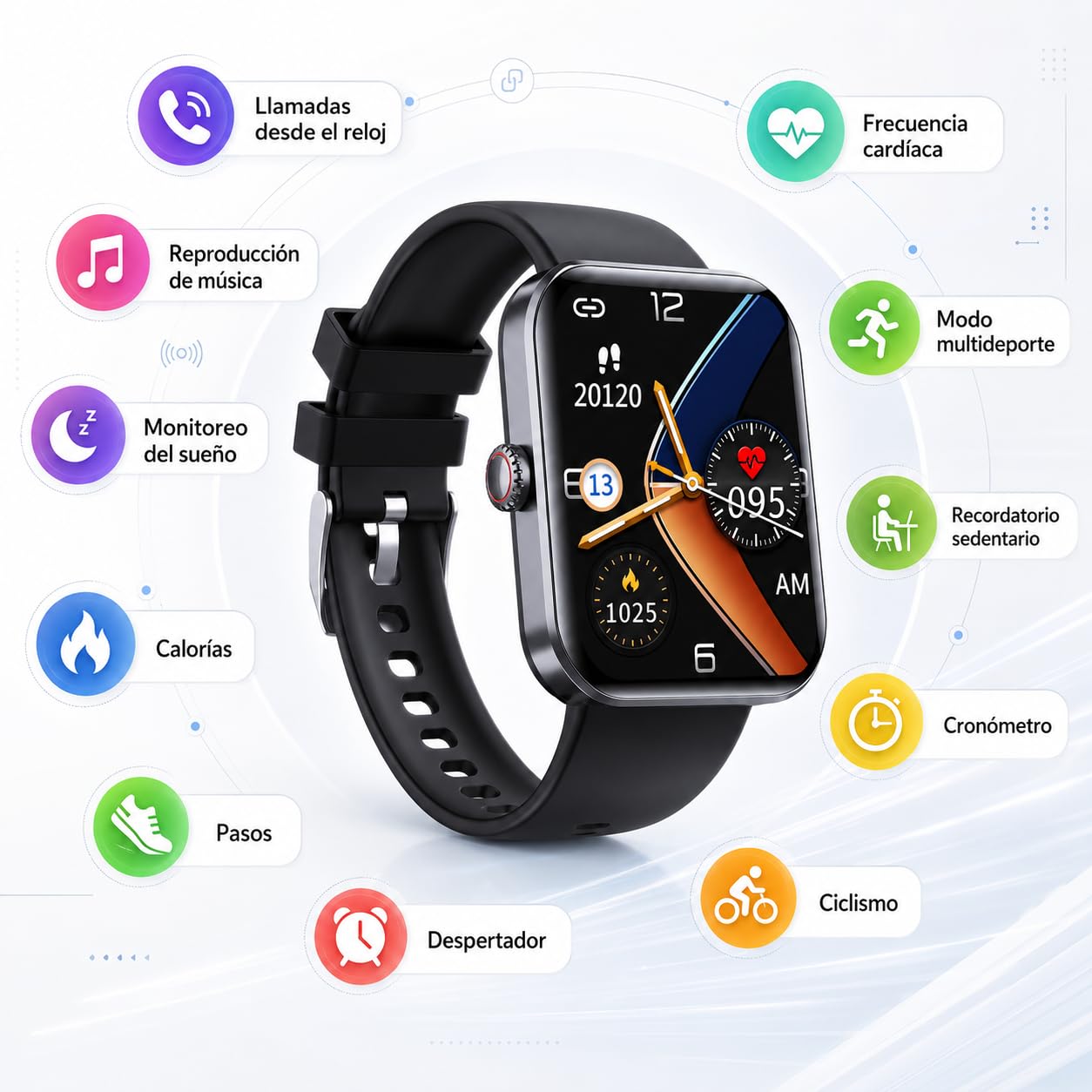 Cozey Maison GLUCOWATCH Reloj Inteligente Deportivo Monitor Salud Pasos Sueño Llamadas Bluetooth Pantalla Táctil Modos Deportivos para Uso Diario Y Actividades Al Aire Libre (Negro)