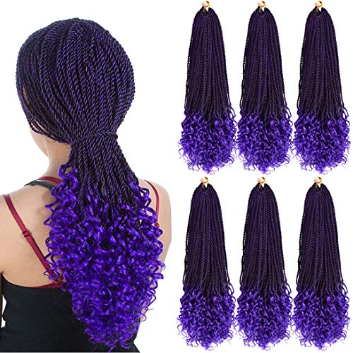 Goddess Senegalese Twist Hair Crochet Braids Curly ends 2S Box braids 18 Inch 6 Packs 30 Strands/Pack Crochet Braids Braiding Hair Extension(1B/Purple)