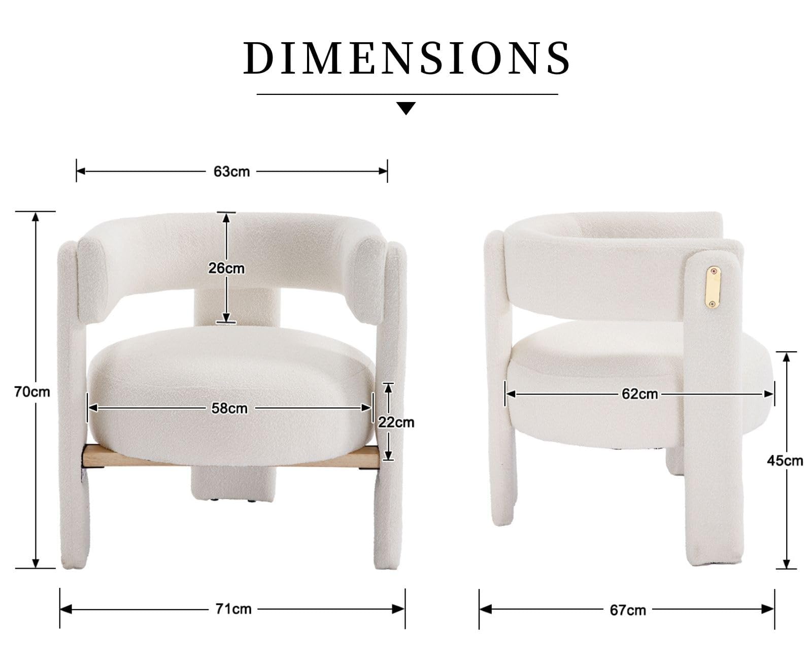 chairus Fauteuil Salon Confortable Chaise Rembourrée en Fausse Fourrure Fauteuil Scandinave Chaise Coiffeuse avec Pied en Bois, Blanc