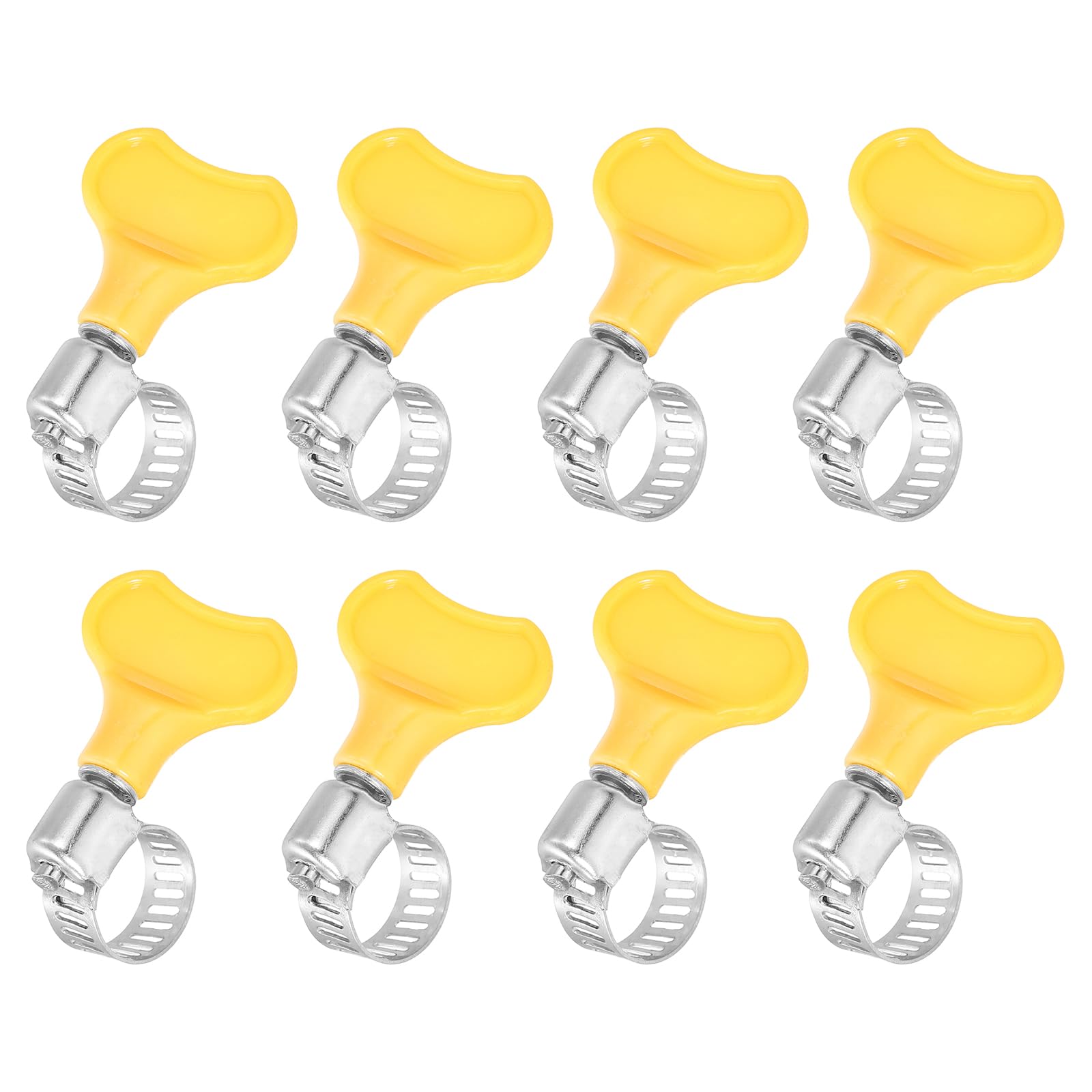 sourcing map 8Pcs Stainless Steel Hose Clamps Worm Gear Hose Clamp, 10-16mm(3/8" to 5/8") Adjustable Thumb Screw Key Type Clamps Fuel Line Clamps 8mm Bandwidth for Plumbing, Yellow