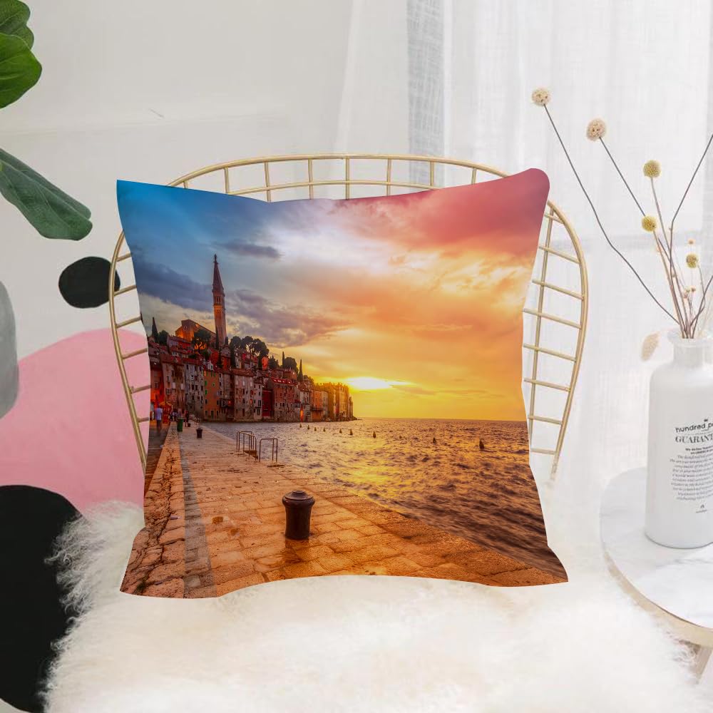 HYOSXW Cushion Cover,Throw Pillow Case Home Decorative for Living Room Bedroom Sofa Chair 16X16 Inch,Beautiful sunset at Rovinj in Adriatic sea coast of Croatia Europe.,Pillowcase 40X40cm
