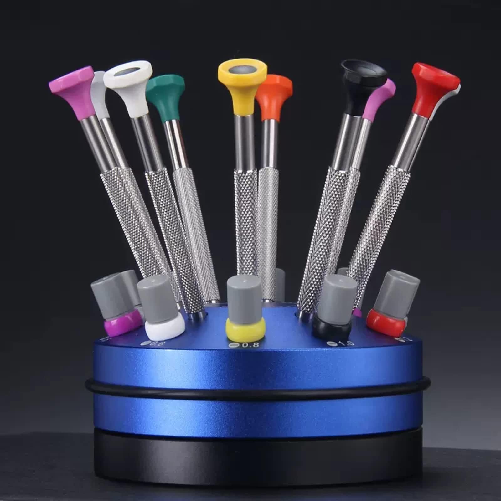 Watch Repair Screwdriver Set, 9 Pcs Precision Screwdriver Set with Rotating Stand and Spare Head, for Watch, Eyeglass, Sunglasses, Electronics(Blue,B)