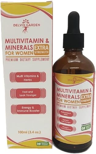 Gotas multivitamínicas para mujeres multivitaminas líquidas y minerales para mujeres, 3.4 fl oz x 2 botellas suplemento multivitamínico y mineral