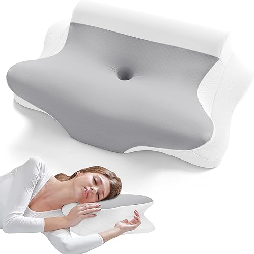 JOLLYVOGUE Almohada cervical para el cuello  Almohada de espuma viscoelástica de contorno para aliviar el dolor de cuello con funda de almohada