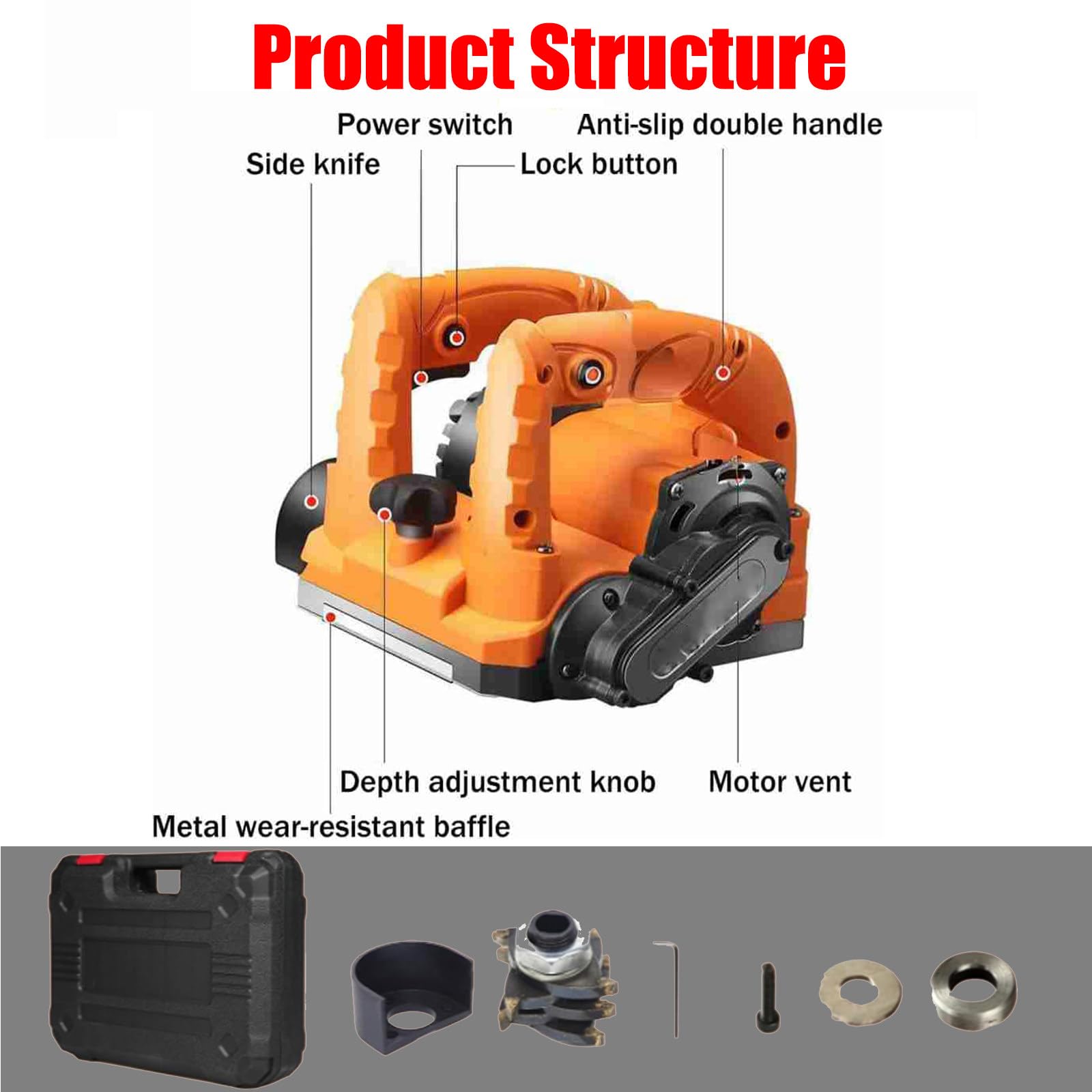 Raboteuse Murale électrique 6800 W Machine, raboteuse Murale électrique Robuste, Pelle à béton, 9000 TR/Min, Profondeur de Rabot réglable de 0 à 4 mm, pour Granit, Pierre, marbre,6800W