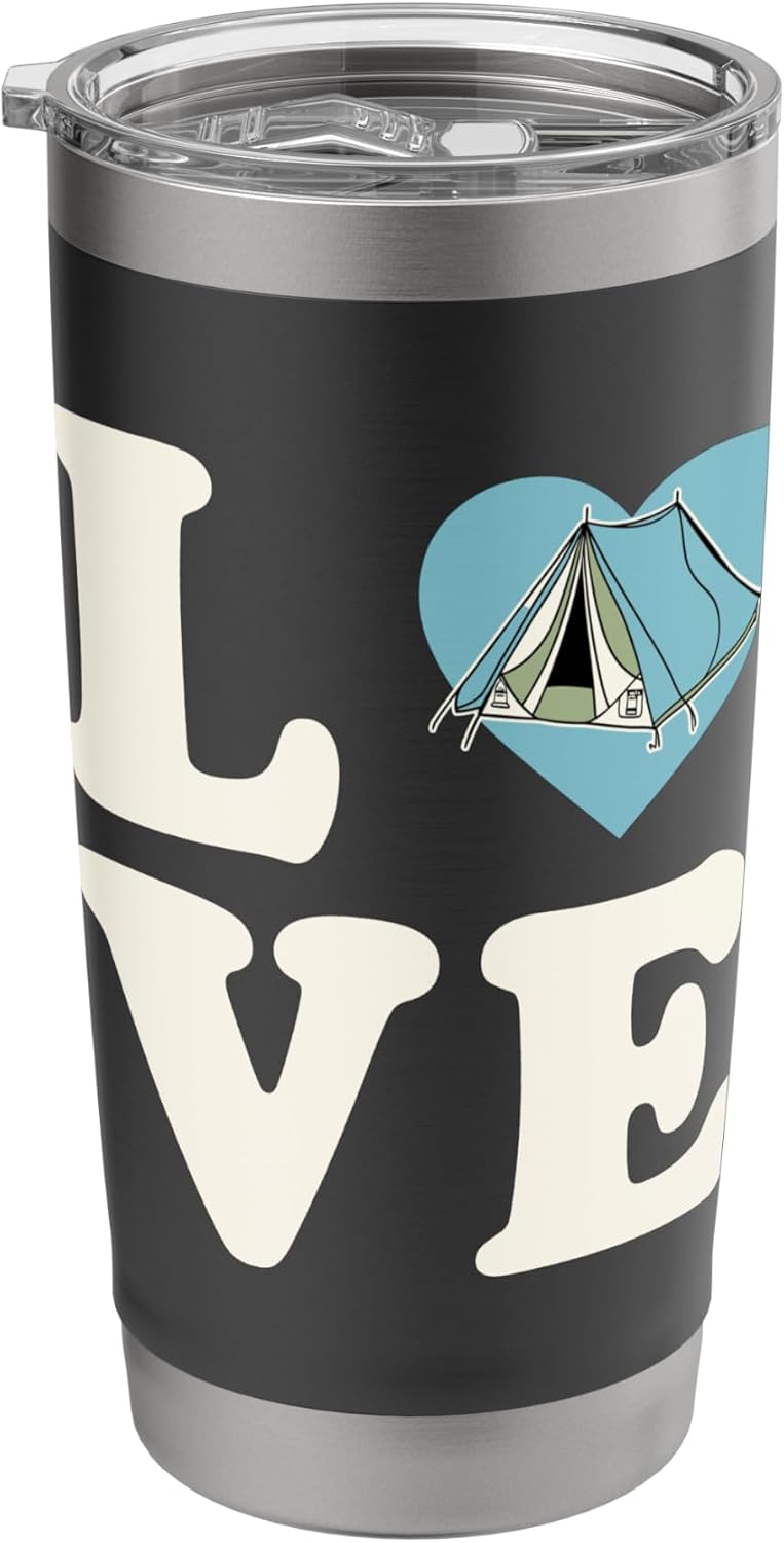 Camping Tent In Heart With Love Word Spelled Out Stainless Steel Insulated Tumbler