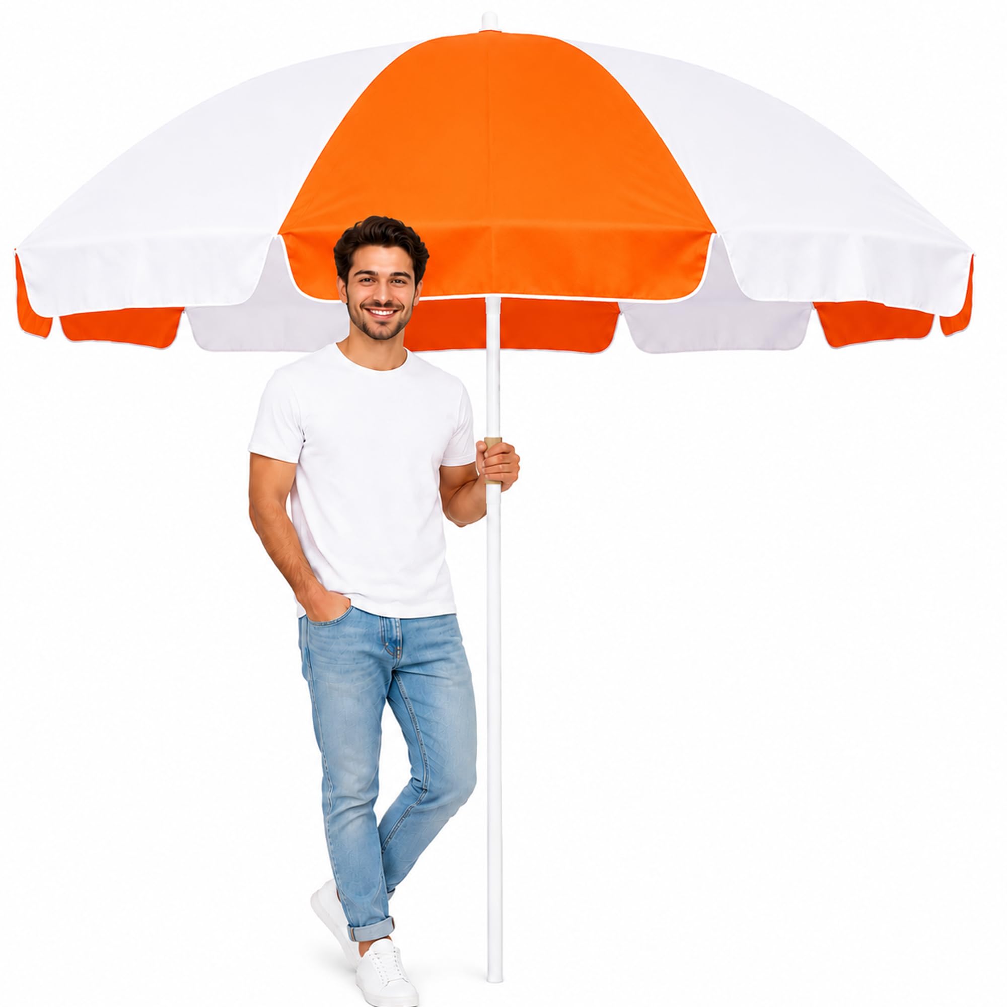 Garden Umbrella 7FT Sun Shade Patio Umbrella Outdoor Umbrella Patio Use Portable Shade Picnic Use Deck Use Veranda Use (Orange & White)-image-28