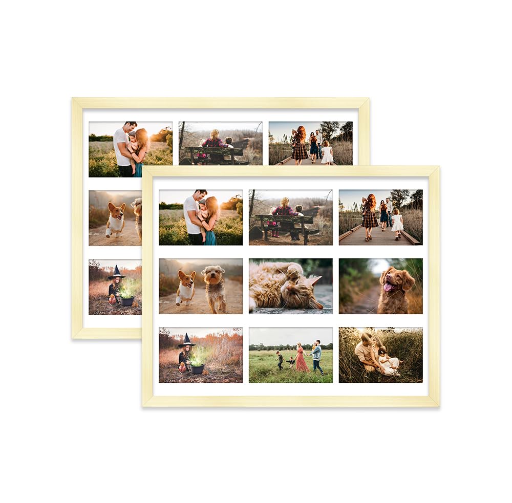 Gold Multi Photo Frame - Holds 9 x 6x4 Pictures, Family Collage Picture Frame for Wall Display, 20x16 Frame size, Set of 2