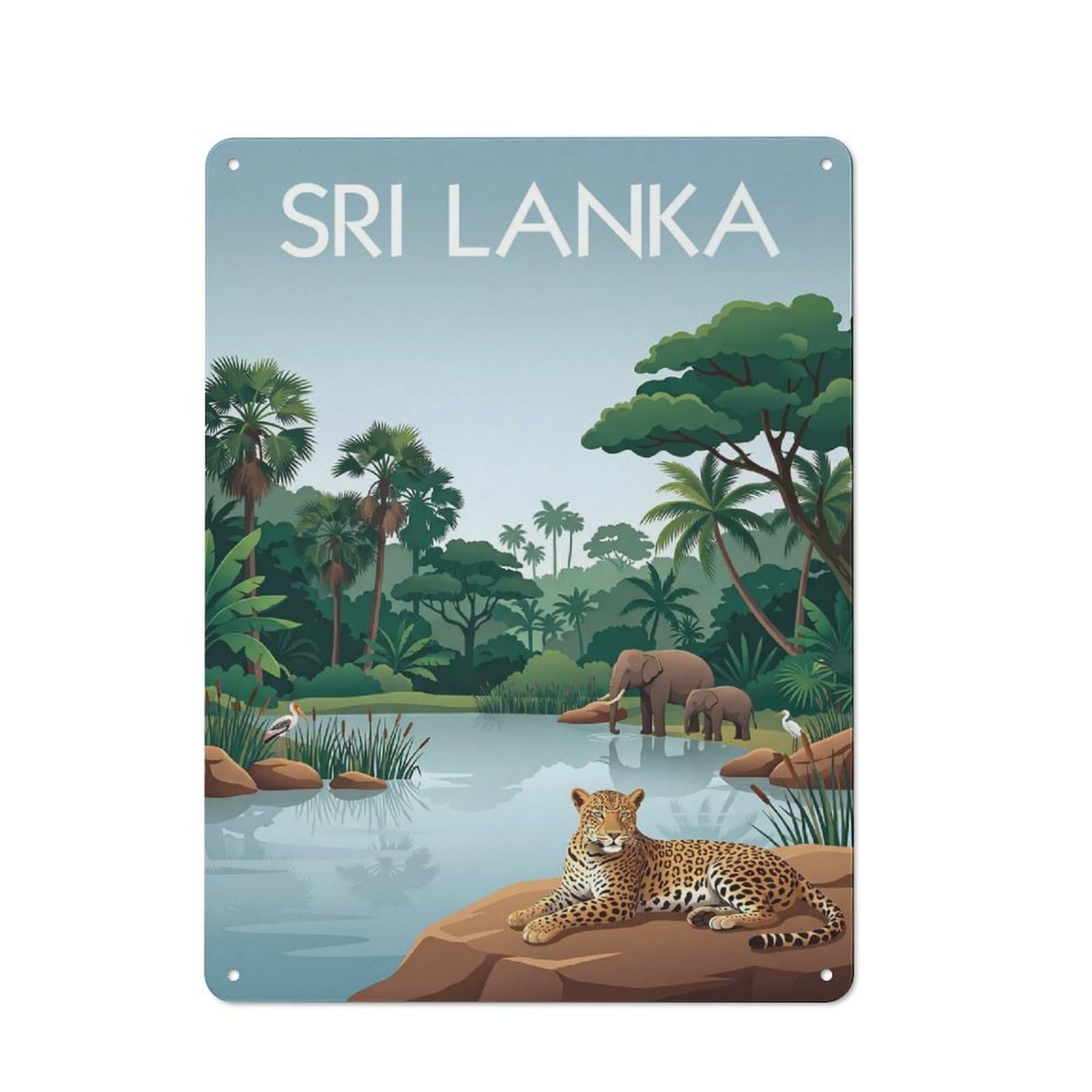 Junmoney Style-20 Tin Wall Plaque 40X30cm With Sri Lanka Wildlife For Home Office Or Studio, For Garage, Workshop And Man Cave Decoration