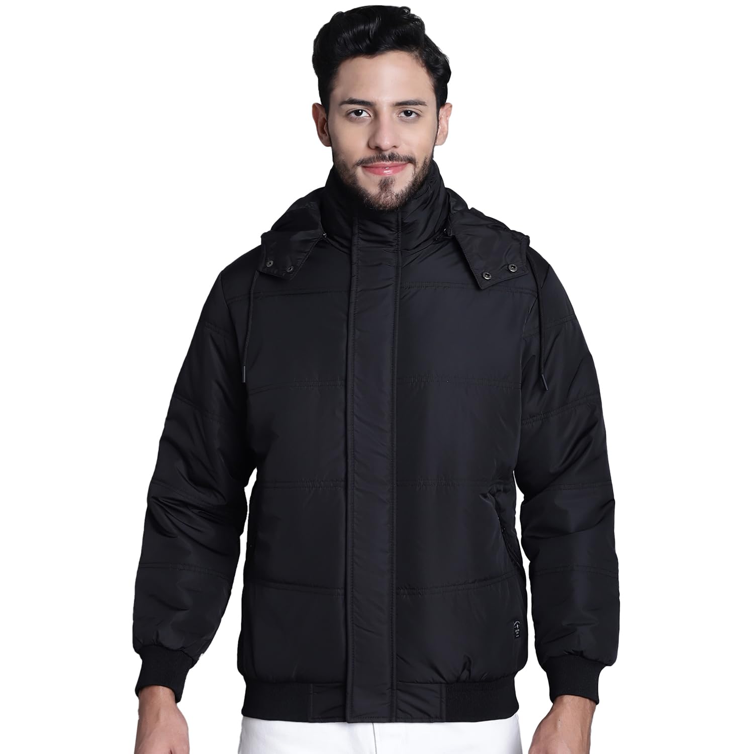 cantabil Solid Black Full Sleeves Hooded Neck Regular Fit Mens Casual Jacket | Casual Winter Jackets for Men | Detachable Hoodie| Mens Hooded Jackets for Winter Wear (P_MJKT00166_BLACK)-picture-22