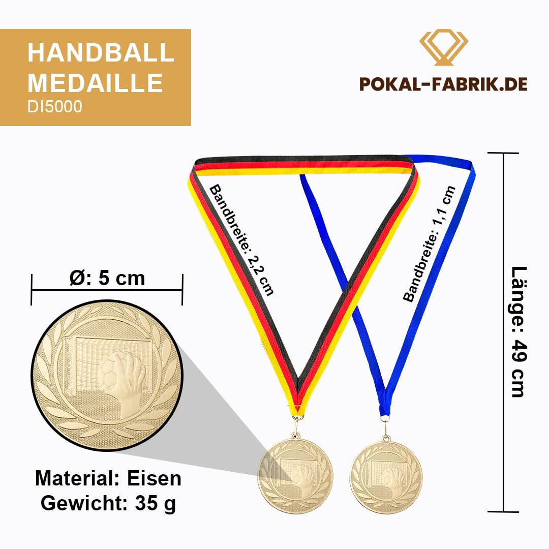 Handball-Medaillen, Metall, Band nach Wahl | Personalisierter Orden mit optionaler Gravur/Wunschtext, für WM, Turniere, Vereine & Kindergeburtstag