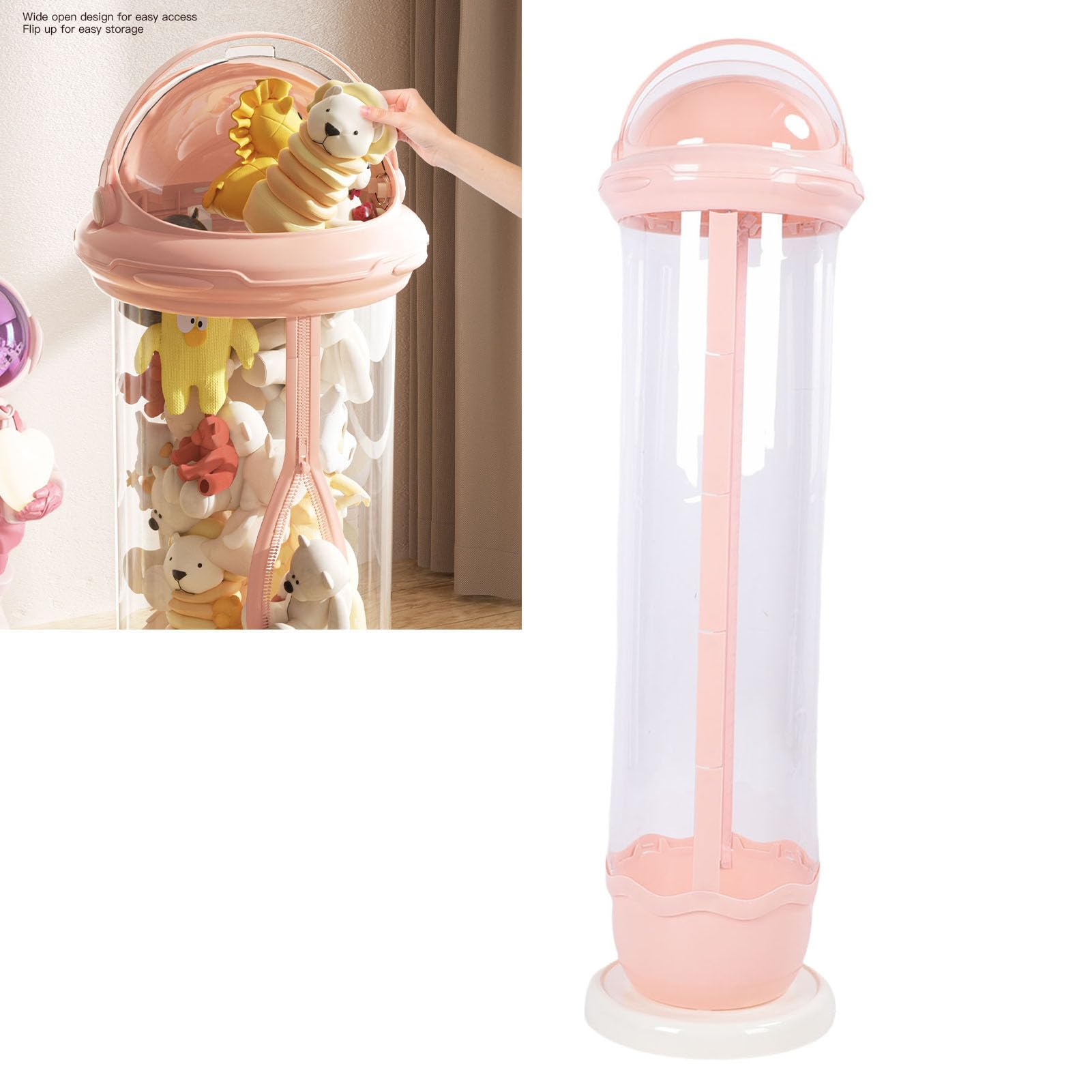 Tube De Rangement Vertical Transparent Pour Peluches - Boîte Cylindrique Sur Pied Avec Fermeture Éclair