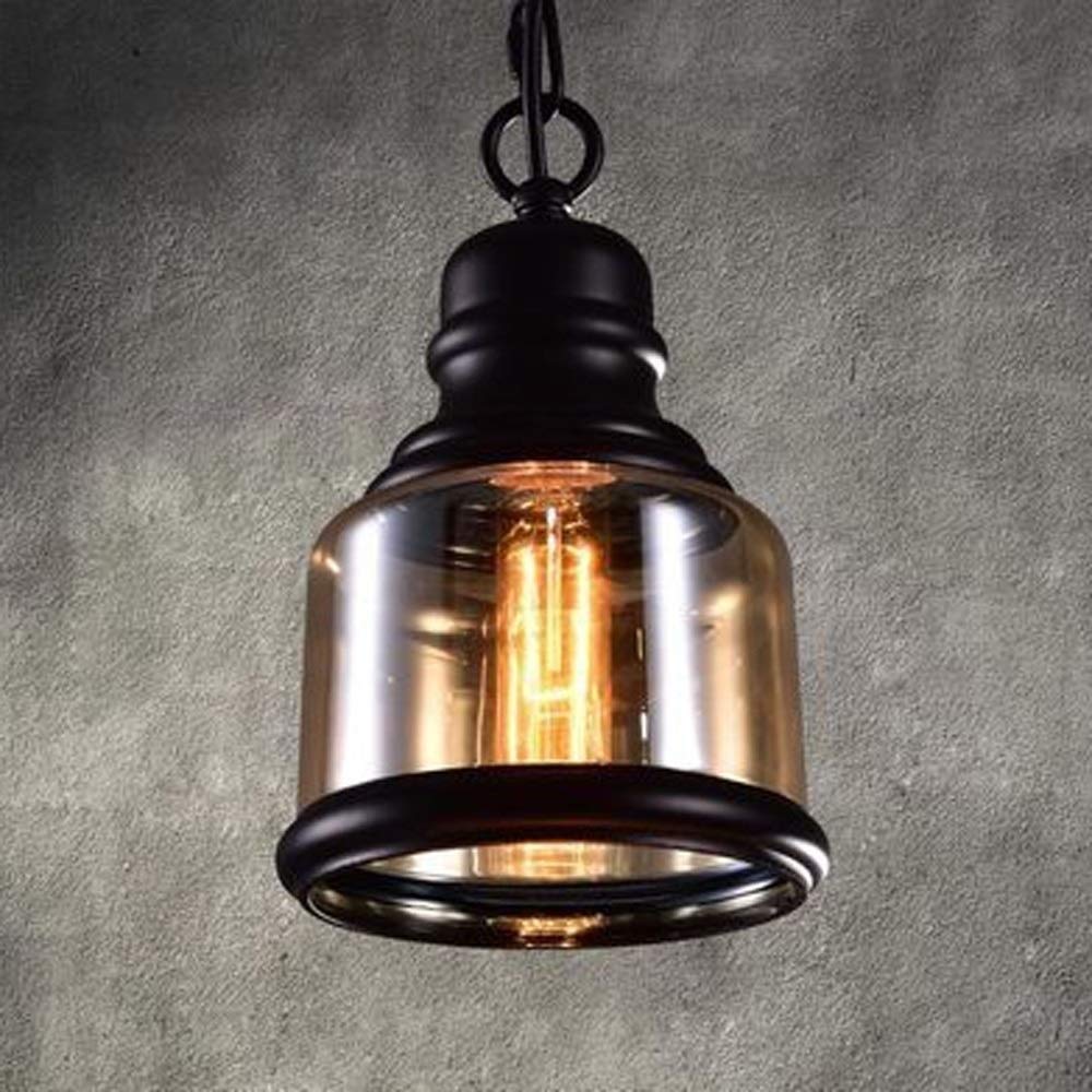 Lustre de bar et restaurant en verre rétro avec suspension métal noir noble pour îlot de cuisine