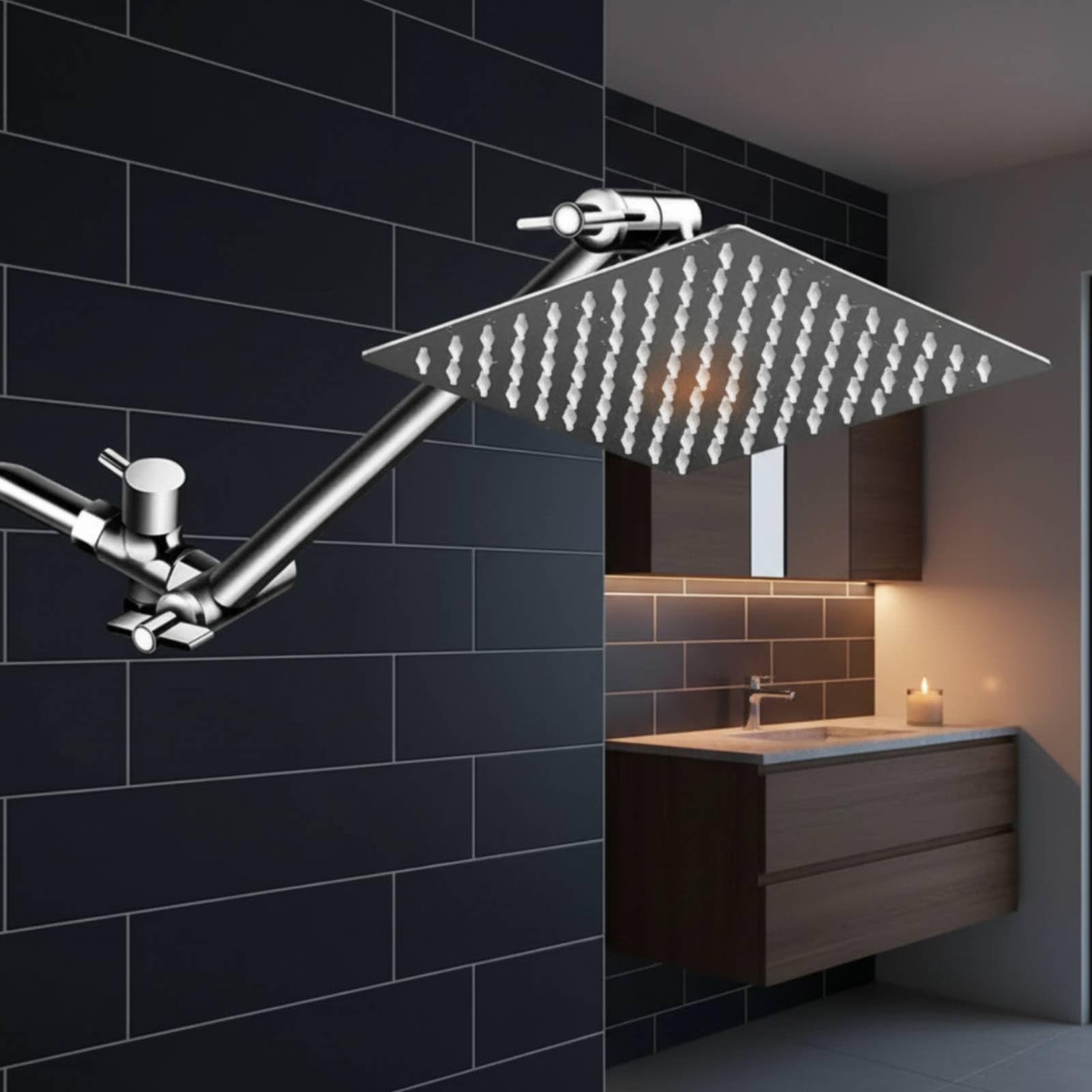 Duschkopf Set mit Verlängerungsarm Hochdruck Regendusche Set ultradünnes Design Überkopfbrause Komplettset für Badezimmer