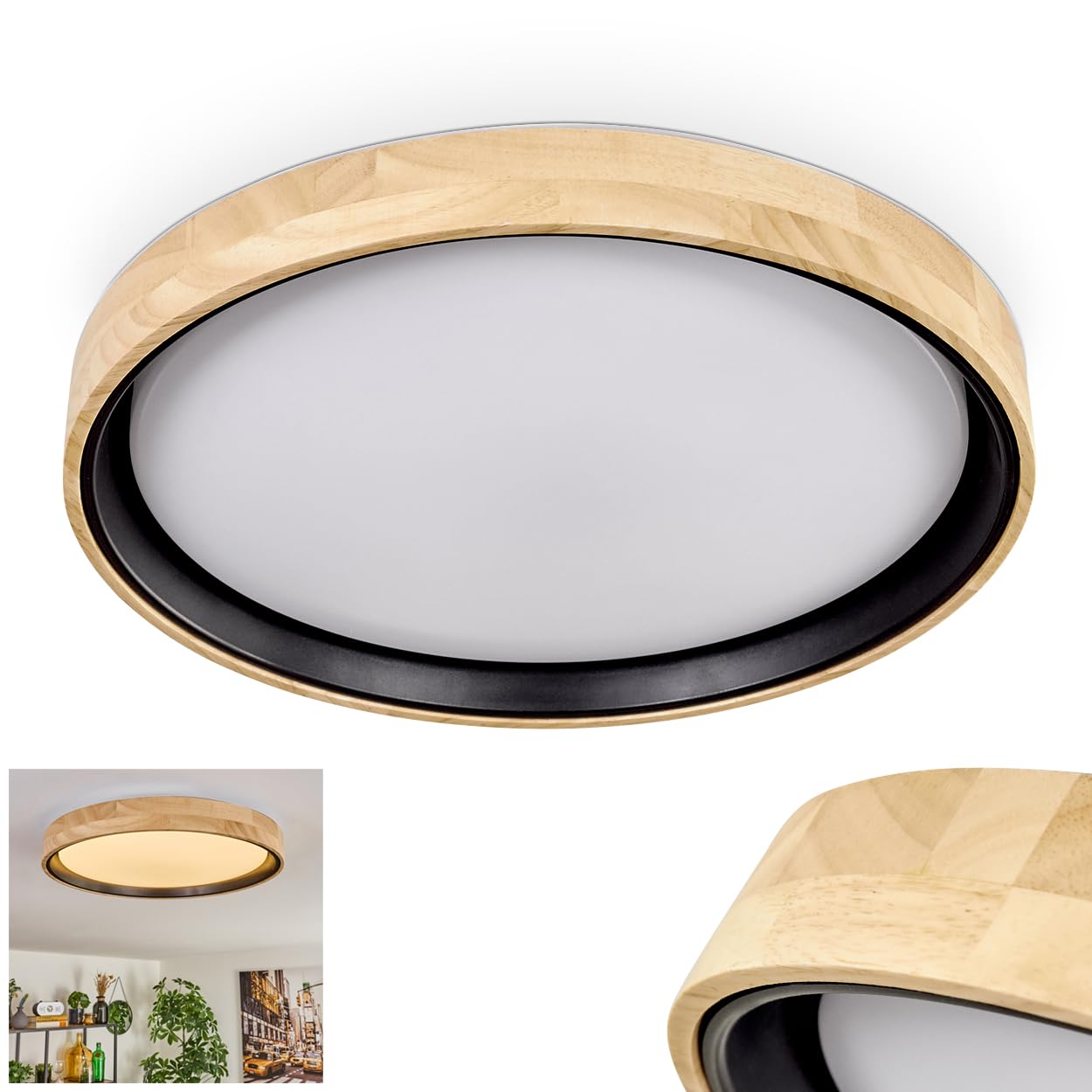 Hofstein Light/White Led Ceiling Melstad, Ceiling Lamp Made Of Wood/Metal/Plastic In Natural/, Lamp In Scandinavian/Modern Design With Round Shade (Ø 40 Cm), 1 24 Watts, 2450 Lumens, 3000 Kelvins