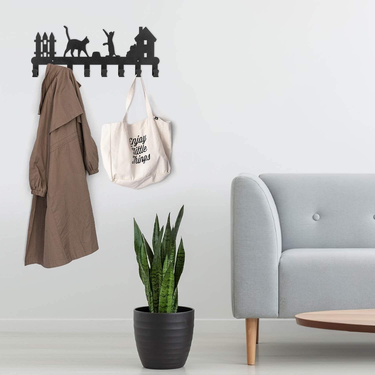 Oak Leaf Over The Door Hook Hanger with Cute Deer Design, Dual Mounted Coat Rack Organizer for Coat, Hat, Clothes, 8-Hooks, Black