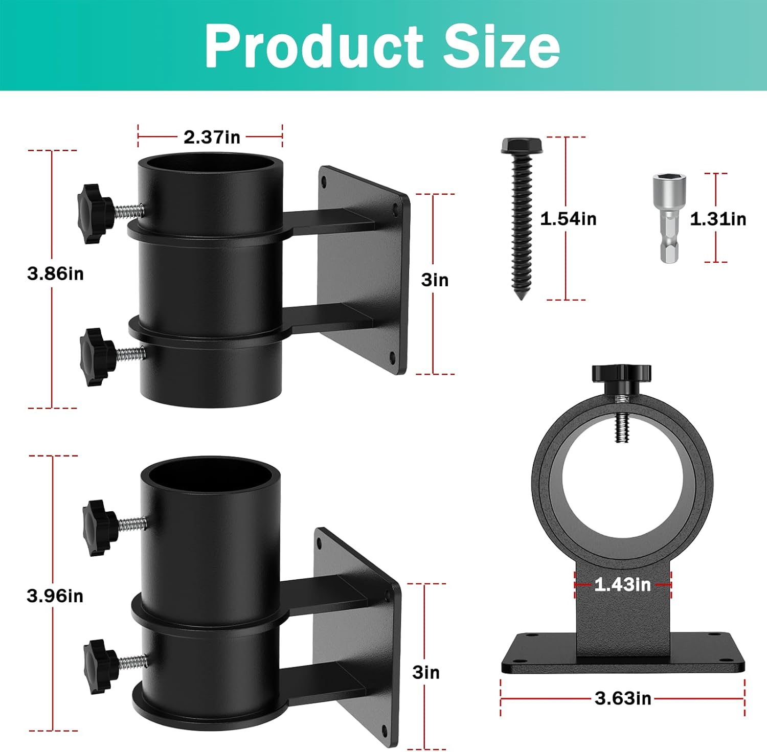 Heavy Duty Patio Umbrella Holder Flat Mount Umbrella Clamp Mount Bracket Stainless Steel Umbrella Deck Mount for Railing or Deck in Patio and Courtyard Fits Max OD 2"(2 Pcs, Black)