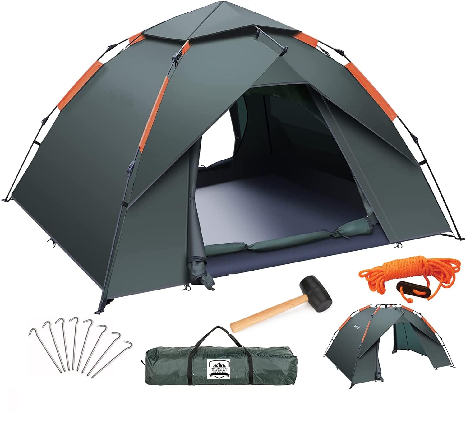 Tent Instant Easy to Pop Up Water Proof 2-4 Man Person Double Layer Camping Fishing/Music Festival Shelter & Compact Travel Carry Bag, Green