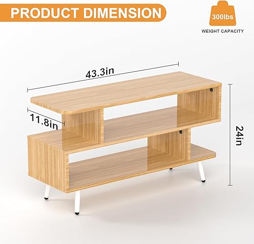 Miniatura 4 de Lightdot Soporte de TV para televisores de hasta 45 pulgadas, moderno centro de entretenimiento con 3 estantes de almacenamiento abiertos, mesa