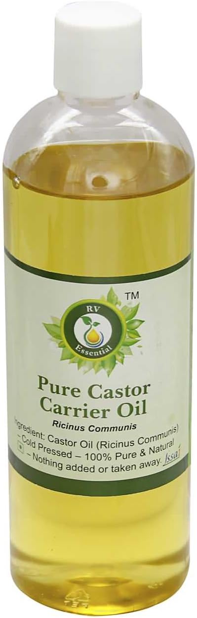R V Essential Castor Oil | Ricinus Communis | Cold Pressed Castor Oil | for Hair, Nails, Face, Skin, Eyelashes, Eyebrows, Scalp, Body Massage | 100% Pure Natural | Cold Pressed | 200ml | 6.76oz
