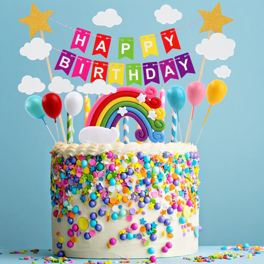 Regendeko Happy Birthday kleurrijke slinger, taartdecoratie, taarttoppers, verjaardagstaart, decoratie
