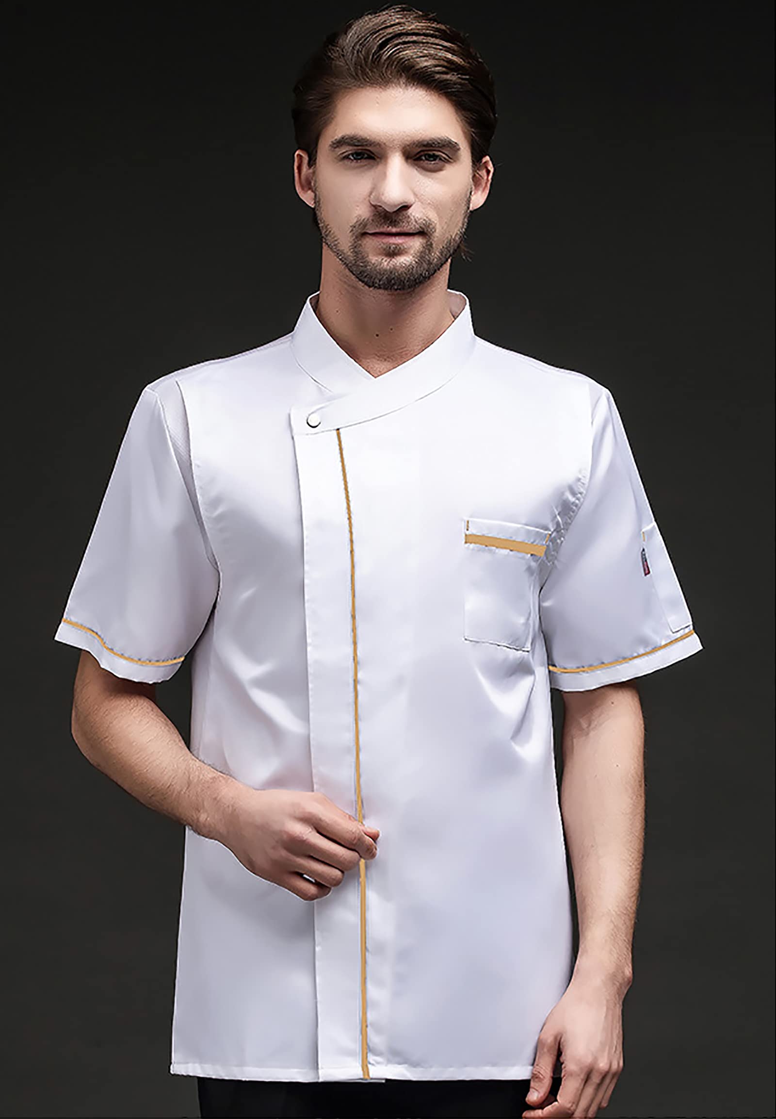 Giacca da Cuoco Unisex a Maniche Corte Cappotti da Cuoco Larghi Traspiranti Assorbenti del Sudore Bianco Nero Blu con Bottoni Giacche da Cuoco Uniforme per Adulti Cappotti da Cuoco in Rete per Risto
