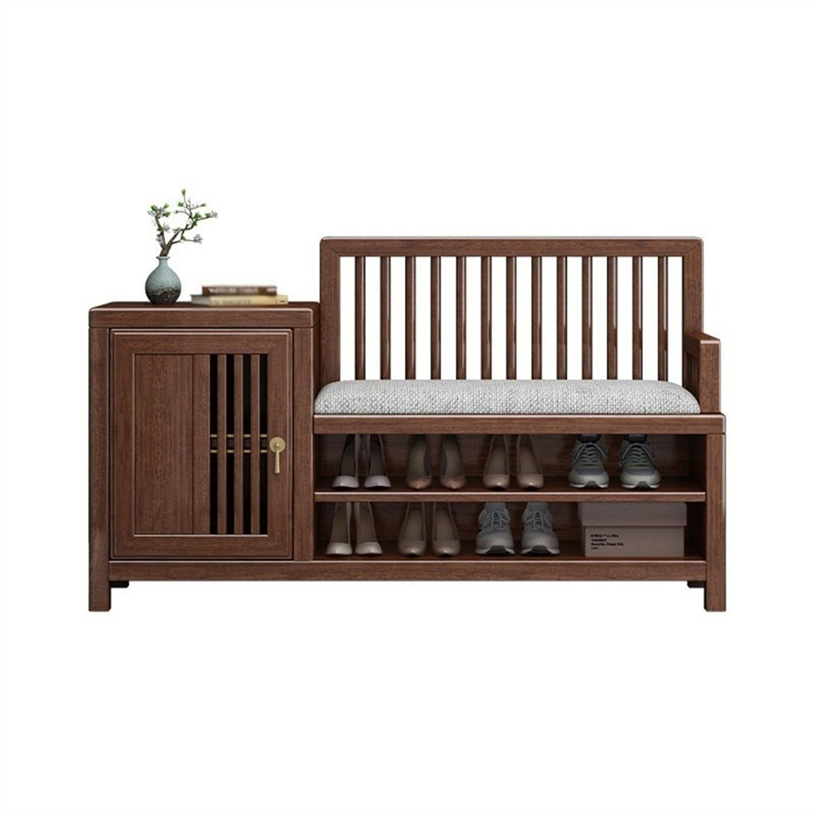 Aioneer Shoe For Entryway Shoe Storage Bench, Solid Wood Shoe Bench With Storage Cabinet And Padded Cushion, For Closet, Hallway, Entryway Zapatero For Entrance