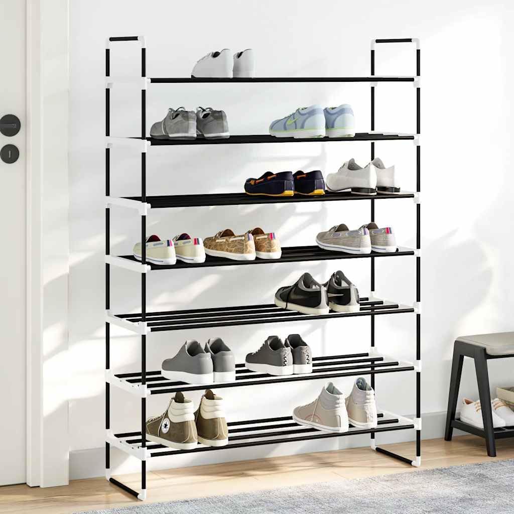 vidaXL Black Shoe Rack - 7-Shelves Organization Solution, Lightweight Metal and Plastic, Slim Design Ideal for Bedroom, Hall, Entryway