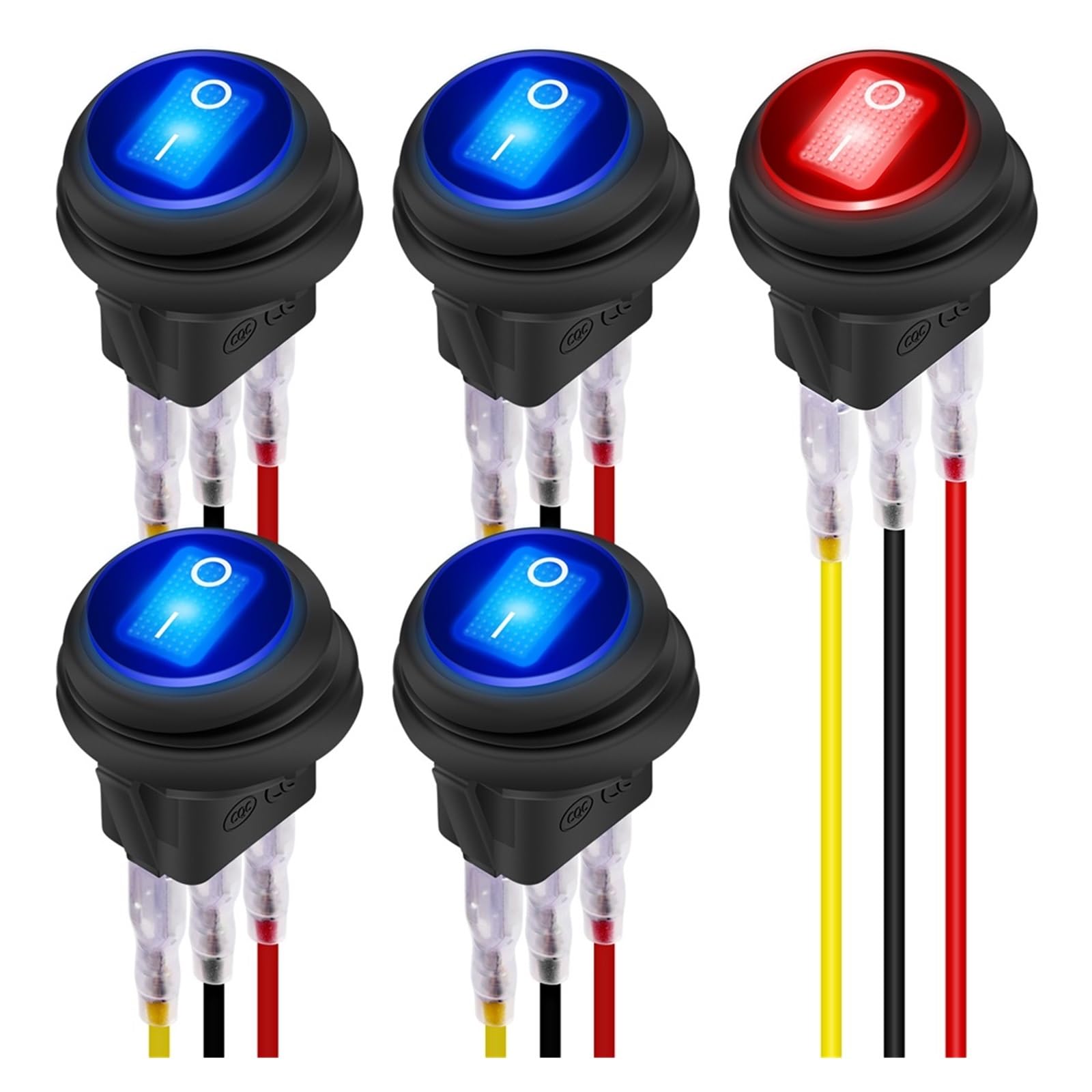 Paquete De 5 Interruptores Basculantes 12 V, 20 A, con Interruptor Redondo Luz, 3 Pines, Voltios(Red)