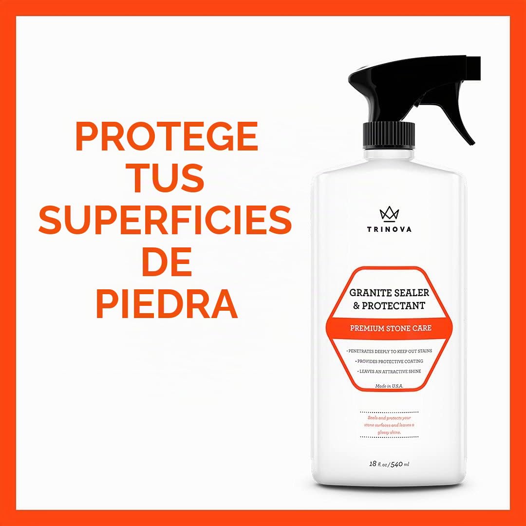 Limpiador y Lustrador de Granito para Uso Diario – Mejora el brillo y sin rayones – Para mostradores, mármol, piedra, baños, cocinas, isla de cocina y más. 18 OZ Trinova | Para granito, mármol, cuarzo y azulejos; ayuda a proteger de manchas y manchas.
