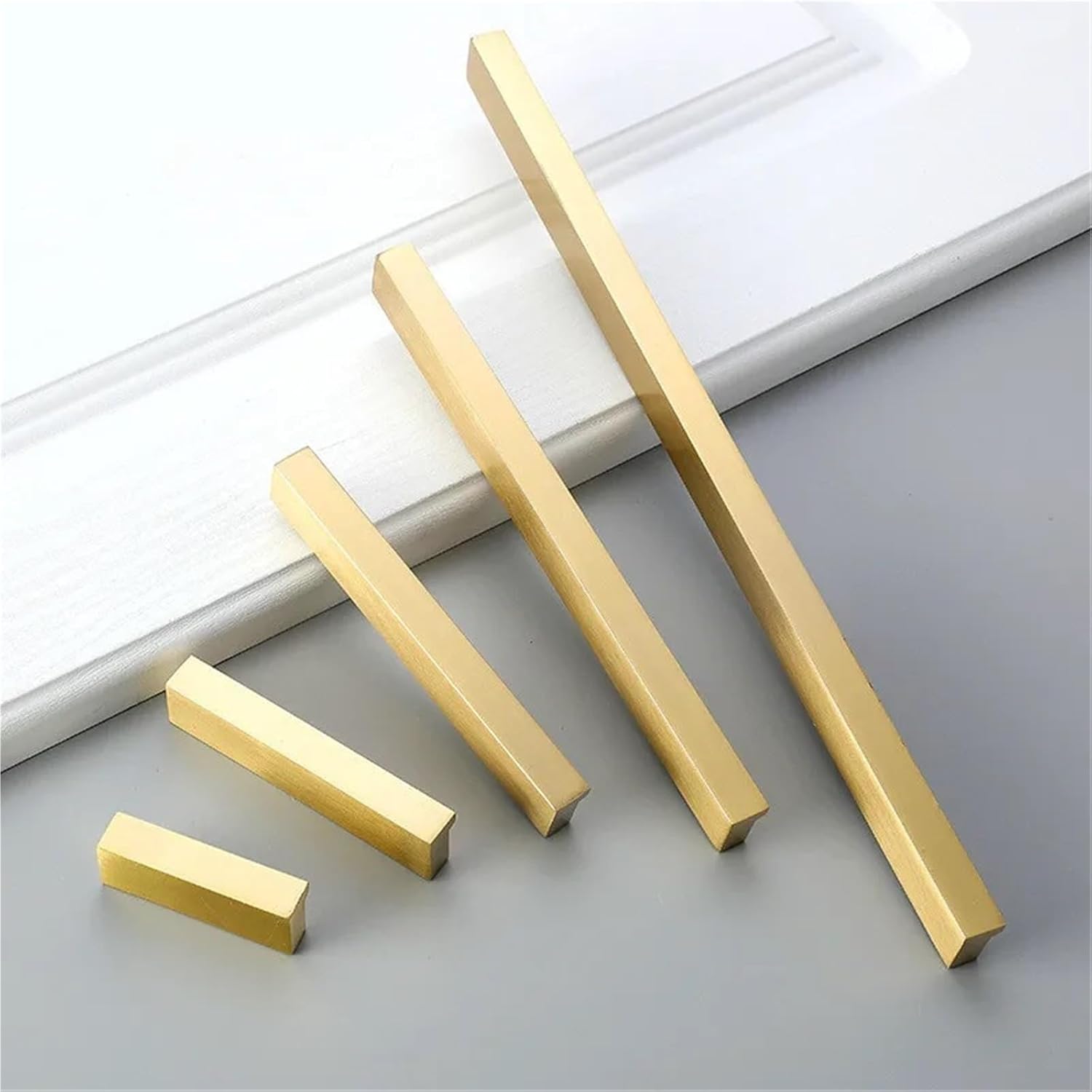Minimalist I-Shaped Solid Brass Handle Golden Cabinet Door Handle Wardrobe Drawer Pulls Furniture Handles Hardware 1Pcs(Pitch Size 200mm)