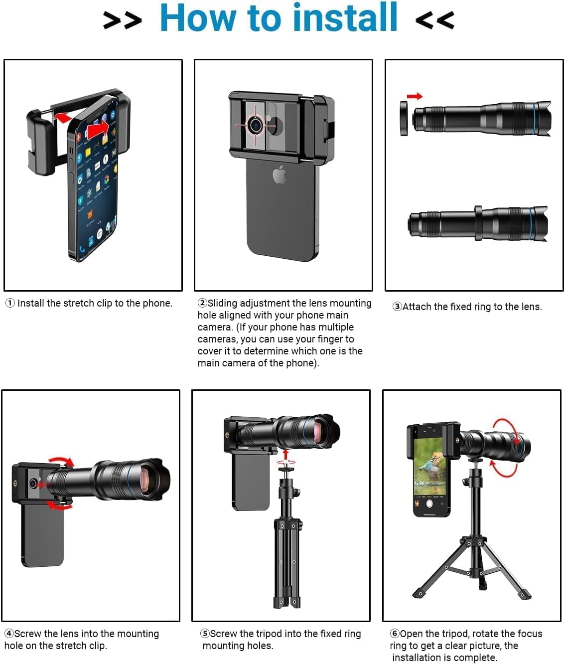 Evil eye 36X Telephoto Lens, High Power HD Telephoto Phone Lens with Tripod and Phone Clip for Android & iPhone, Samsung and Most Smartphone